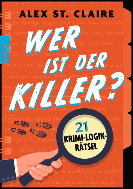 Grauer Hintergrund, oben steht "Alex St. Claire", darunter "WER IST DER KILLER?" und "21 Krimi-Logik-Rätsel", weiße Kreis: "Vorab-Cover".