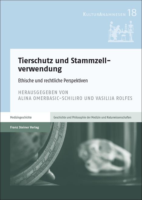"Tierschutz und Stammzellverwendung: Ethische und rechtliche Perspektiven" mit einem menschlichen Schädel im Hintergrund.