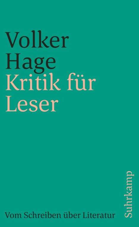 Volker Hage: Kritik für Leser, Buch