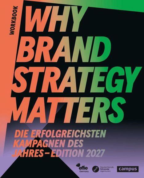 "WHY BRAND STRATEGY MATTERS. DIE ERFOLGREICHSTEN KAMPAGNEN DES JAHRES – EDITION 2027." Farbverlauf von Orange zu Grün.