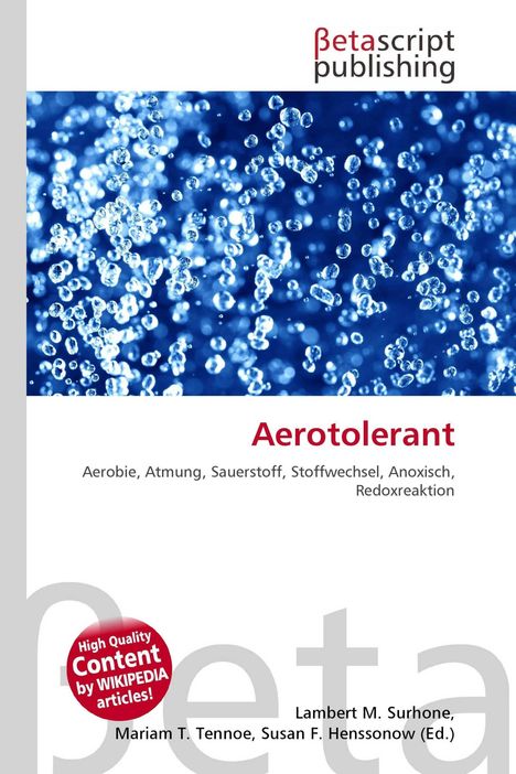 "Aerotolerant" steht in großer, roter Schrift. Hintergrund zeigt blaue Wasserblasen in Nahaufnahme.