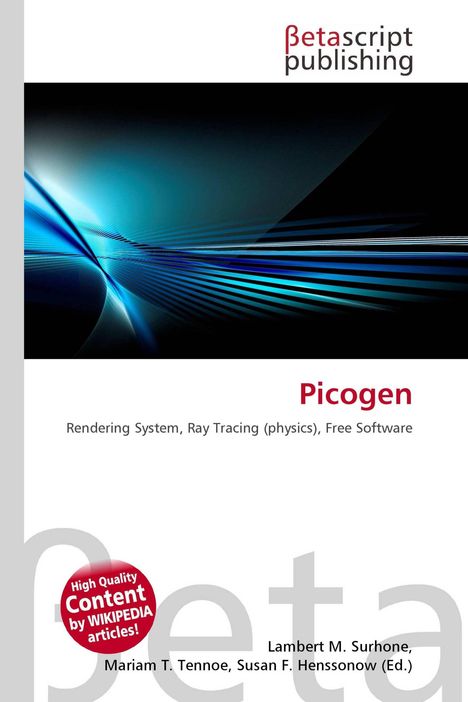 "Betascript publishing, Picogen, Rendering System, Ray Tracing, Free Software. Abstrakte blaue und schwarze Grafik."
