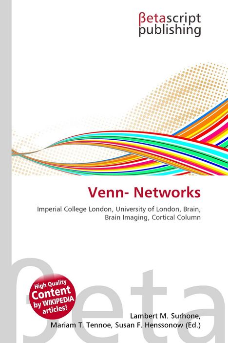 Betascript publishing, Venn-Networks, Imperial College London; bunte, wellenförmige Linien, und ein Hinweis auf Wikipedia-Inhalte.