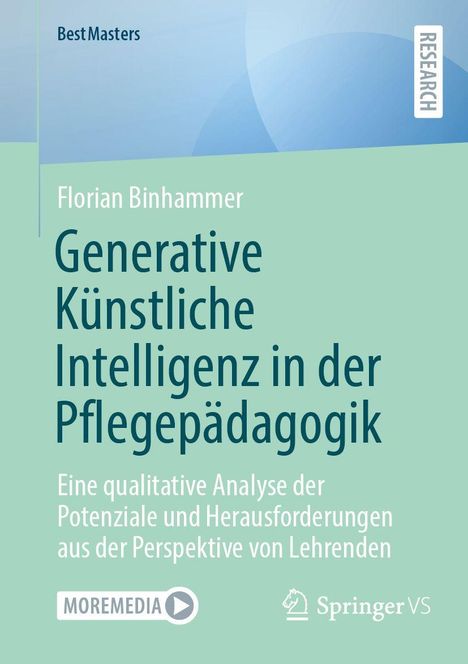 "Generative Künstliche Intelligenz in der Pflegepädagogik" von Florian Binhammer, Springer, blau-grünes Design mit Logos.