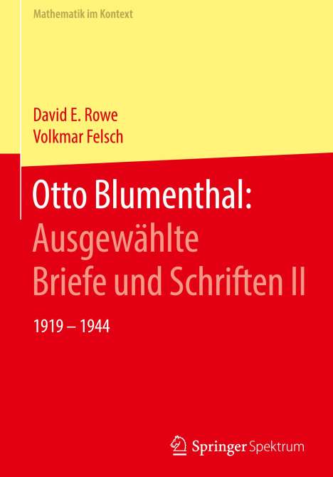 Volkmar Felsch: Otto Blumenthal: Ausgewählte Briefe und Schriften II, Buch