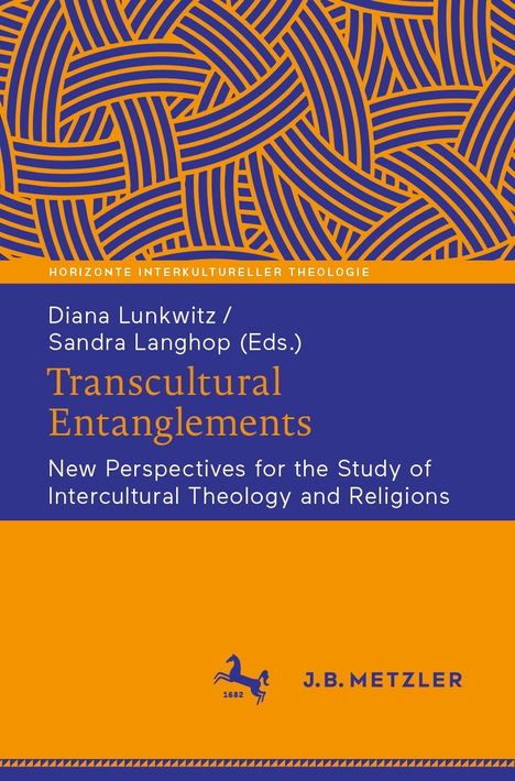 „Transcultural Entanglements“ von Diana Lunkwitz/Sandra Langhop. Muster aus blauen und orangefarbenen Linien.