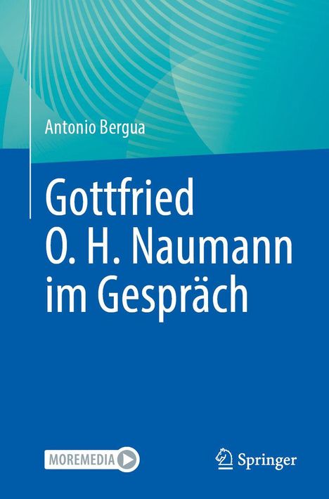 Oben steht "Antonio Bergua". Darunter "Gottfried O. H. Naumann im Gespräch". Hintergrund ist blau-türkis mit weißen Linien.