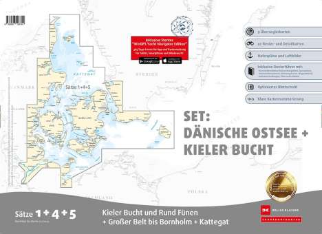Sportbootkarten Satz 1, 4 und 5 Set: Dänische Ostsee und Kieler Bucht (Ausgabe 2024), Karten
