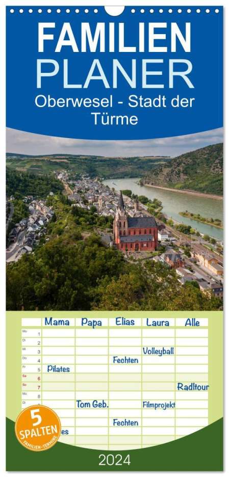 Erhard Hess: Familienplaner 2024 - Oberwesel - Stadt der Türme mit 5 Spalten (Wandkalender, 21 x 45 cm) CALVENDO, Kalender