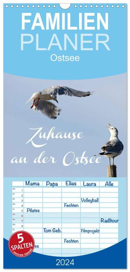 Heike Hultsch: Familienplaner 2024 - Zuhause an der Ostsee mit 5 Spalten (Wandkalender, 21 x 45 cm) CALVENDO, Kalender