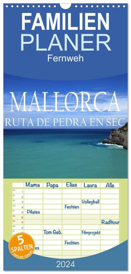 Peter Bundrück: Familienplaner 2024 - Mallorca- Ruta Pedra en Sec mit 5 Spalten (Wandkalender, 21 x 45 cm) CALVENDO, Kalender