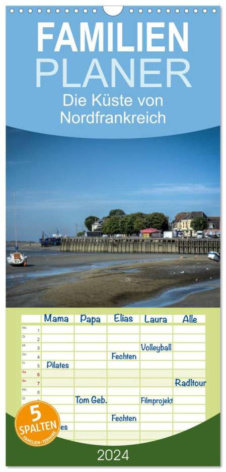 Alain Gaymard: Familienplaner 2024 - Die Küste von Nordfrankreich mit 5 Spalten (Wandkalender, 21 x 45 cm) CALVENDO, Kalender