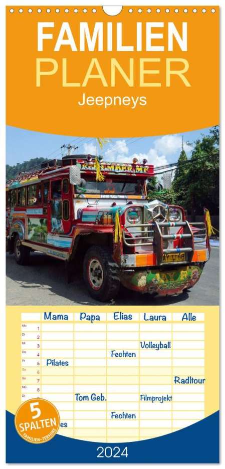 Rudolf Blank: Familienplaner 2024 - Jeepneys mit 5 Spalten (Wandkalender, 21 x 45 cm) CALVENDO, Kalender