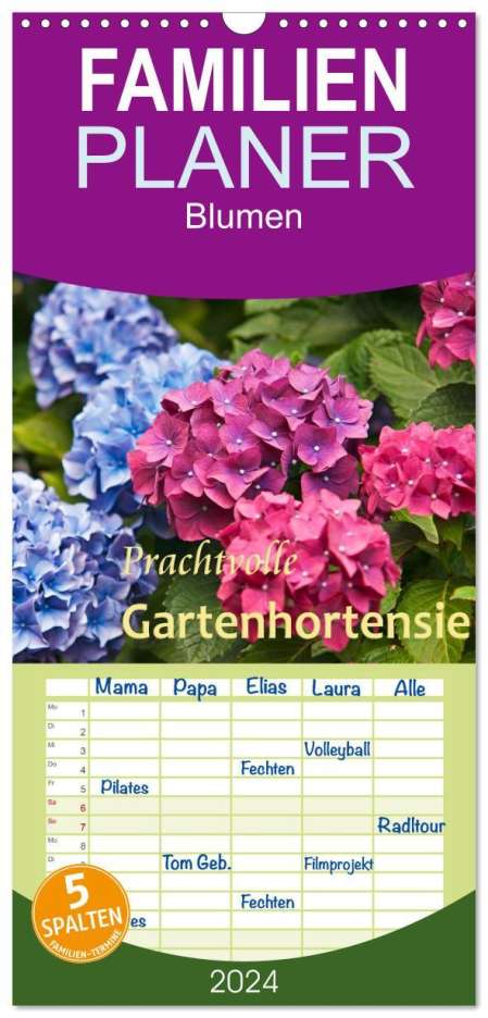 Bernd Keller: Familienplaner 2024 - Prachtvolle Gartenhortensie mit 5 Spalten (Wandkalender, 21 x 45 cm) CALVENDO, Kalender