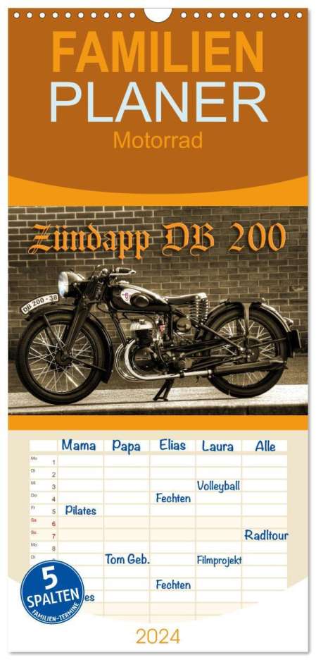 Ingo Laue: Familienplaner 2024 - Zündapp DB 200 mit 5 Spalten (Wandkalender, 21 x 45 cm) CALVENDO, Kalender