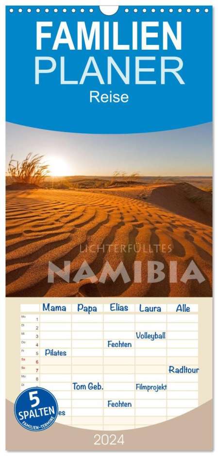 Stephan Peyer: Familienplaner 2024 - Lichterfülltes Namibia mit 5 Spalten (Wandkalender, 21 x 45 cm) CALVENDO, Kalender