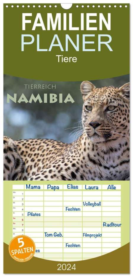 Stephan Peyer: Familienplaner 2024 - Tierreich Namibia mit 5 Spalten (Wandkalender, 21 x 45 cm) CALVENDO, Kalender