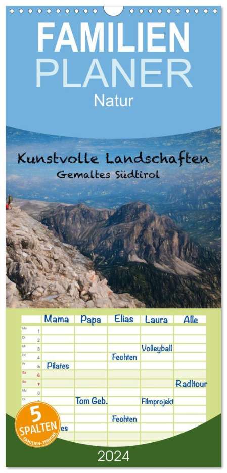 Georg Niederkofler: Familienplaner 2024 - Kunstvolle Landschaften - Gemaltes Südtirol mit 5 Spalten (Wandkalender, 21 x 45 cm) CALVENDO, Kalender