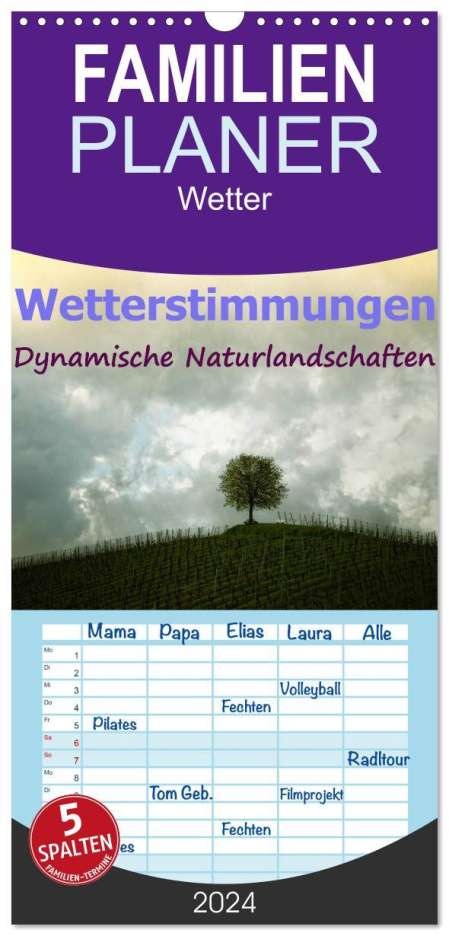 Liselotte Brunner-Klaus: Familienplaner 2024 - Wetterstimmungen. Dynamische Naturlandschaften mit 5 Spalten (Wandkalender, 21 x 45 cm) CALVENDO, Kalender