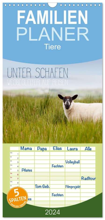 Lain Jackson: Familienplaner 2024 - Unter Schafen - Wegbegleiter auf Reisen mit 5 Spalten (Wandkalender, 21 x 45 cm) CALVENDO, Kalender