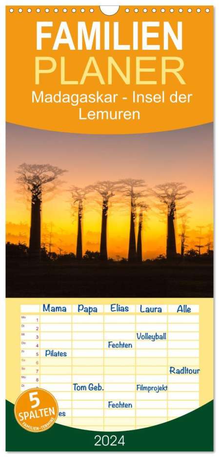 Uwe Kribus: Familienplaner 2024 - Madagaskar - Insel der Lemuren mit 5 Spalten (Wandkalender, 21 x 45 cm) CALVENDO, Kalender