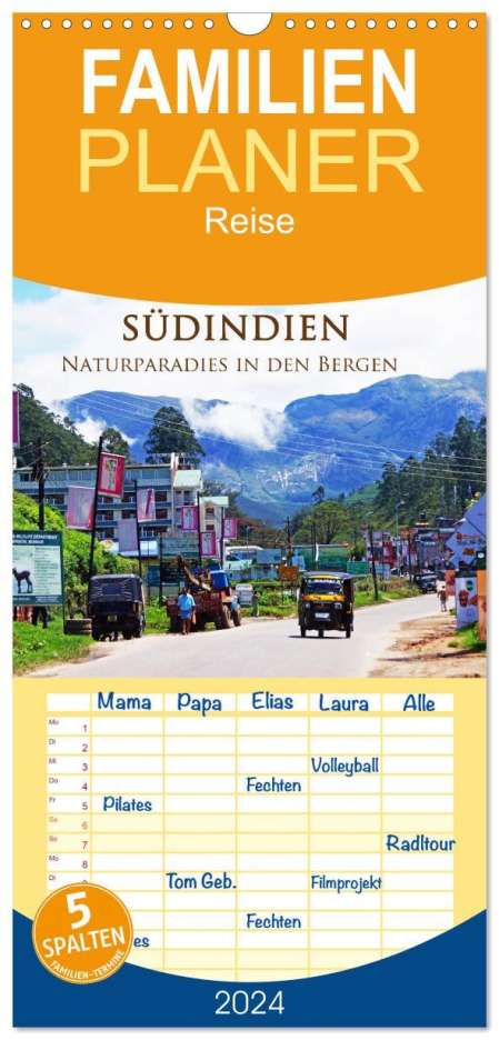 Alexander Busse: Familienplaner 2024 - Südindien - Naturparadies in den Bergen mit 5 Spalten (Wandkalender, 21 x 45 cm) CALVENDO, Kalender