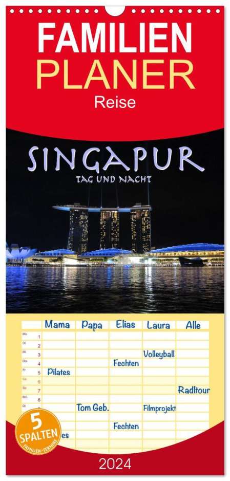 Robert Styppa: Familienplaner 2024 - Singapur. Tag und Nacht mit 5 Spalten (Wandkalender, 21 x 45 cm) CALVENDO, Kalender