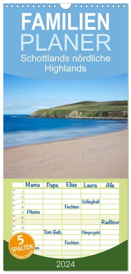 Bertold Ries: Familienplaner 2024 - Schottlands nördliche Highlands mit 5 Spalten (Wandkalender, 21 x 45 cm) CALVENDO, Kalender