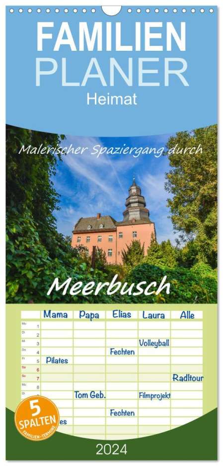 Bettina Hackstein: Familienplaner 2024 - Malerischer Spaziergang durch Meerbusch mit 5 Spalten (Wandkalender, 21 x 45 cm) CALVENDO, Kalender
