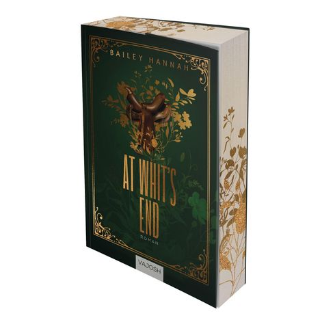 Der Buchumschlag trägt den Titel "At Whit's End" von Bailey Hannah. Ein Stierschädel über floralen Mustern ist zu sehen.