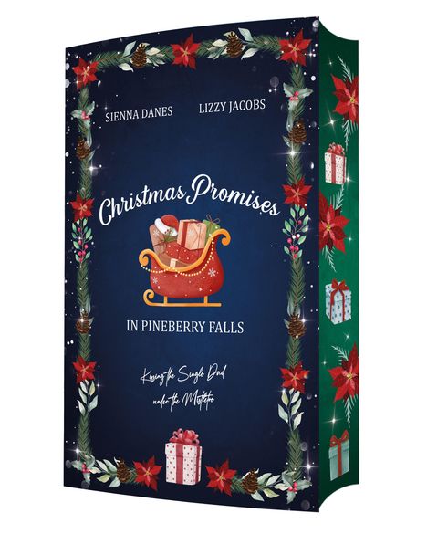 Cover von "Christmas Promises": Namen "Sienna Danes" und "Lizzy Jacobs", Titel in weißer Schrift, Schlittenillustration.