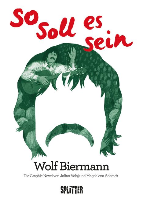 "SO soll es sein" ist groß in Rot. Illustration eines Mannes mit Gitarre. "Wolf Biermann" darunter, gefolgt von weiteren Namen.