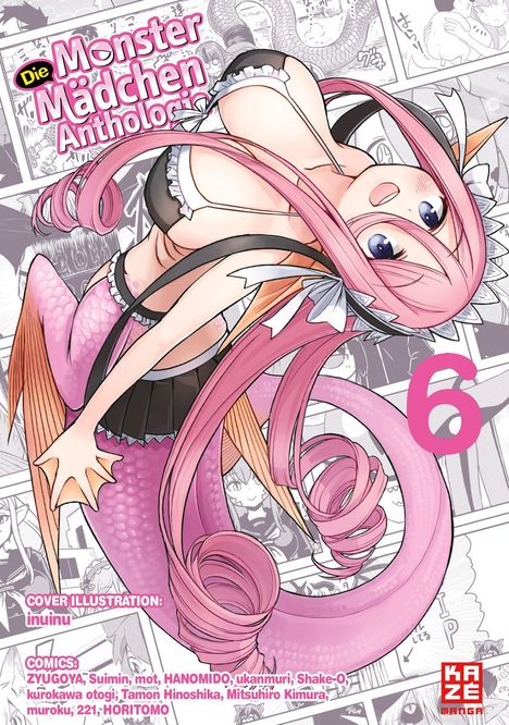 "Die Monster Mädchen Anthologie", große Nummer 6, pinkhaariges Monster-Mädchen in Schwarz-Weiß-Hintergrund.