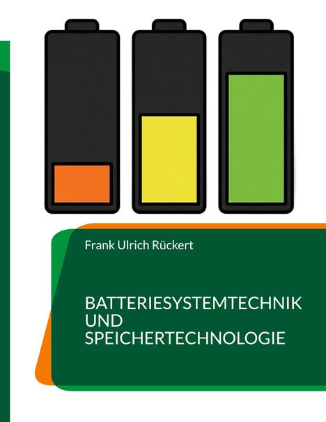 Text: "Frank Ulrich Rückert. BATTERIESYSTEMTECHNIK UND SPEICHERTECHNOLOGIE." Illustration von drei Batterien in verschiedenen Ladezuständen.