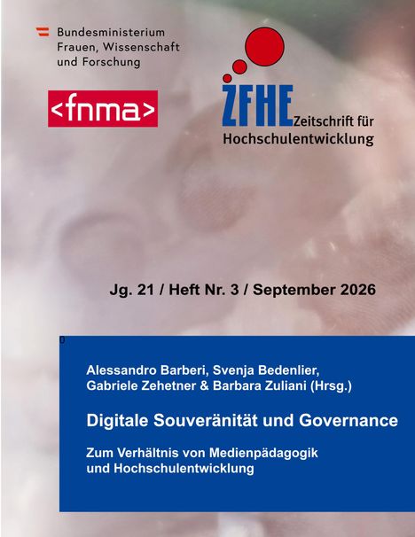 Bundesministerium, FNMA-Logo, ZFHE-Logo, Titel: "Digitale Souveränität und Governance". Weiße und blaue Hintergründe.