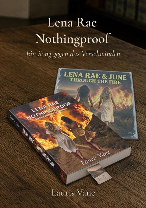 Text: Lena Rae Nothingproof. Ein Song gegen das Verschwinden. Lauris Vane. 
Ein Buch und eine CD auf einem Tisch. 
