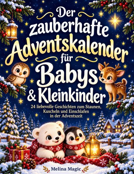 Der zauberhafte Adventskalender für Babys & Kleinkinder. Illustration mit Tieren und weihnachtlicher Dekoration.