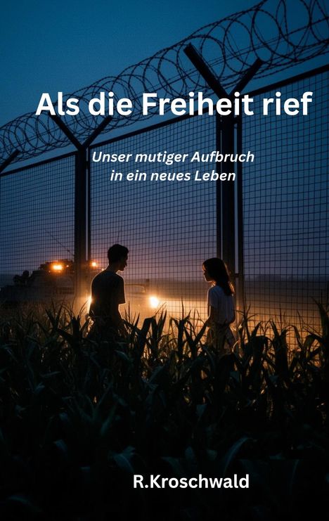 "Als die Freiheit rief. Unser mutiger Aufbruch in ein neues Leben. R.Kroschwald." Zwei Menschen vor einem Zaun bei Nacht.