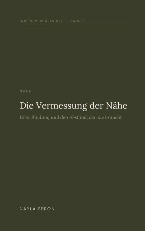 "Die Vermessung der Nähe." Untertitel: "Über Bindung und den Abstand, den sie braucht." Schlichter grüner Hintergrund.