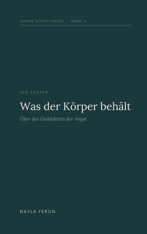 Text: „Was der Körper behält: Über das Gedächtnis der Angst“. Oben „Innere Verhältnisse Band 2“. Unten „Nayla Feron“.