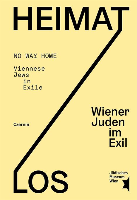 HEIMAT LOS, NO WAY HOME, Viennese Jews in Exile, Wiener Juden im Exil, Jüdisches Museum Wien. Gelber Hintergrund.