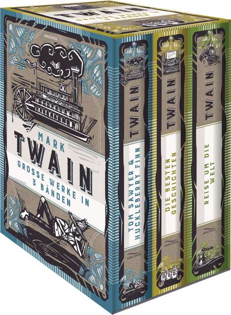 Mark Twain: Twain, Mark (3 Bände im Schuber: Tom Sawyer und Huckleberry Finn; Die besten Geschichten; Reise um die Welt), Buch