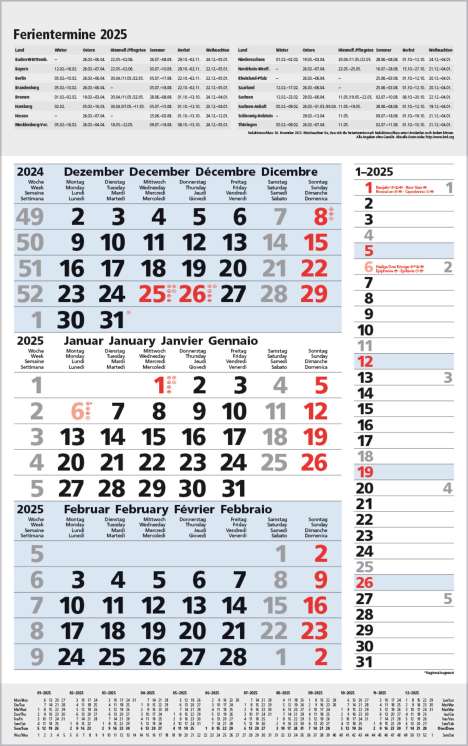 3-Monats-Planer Combi Blau 2025, Kalender