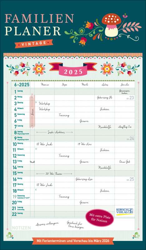 Familienplaner Vintage 2025, Kalender