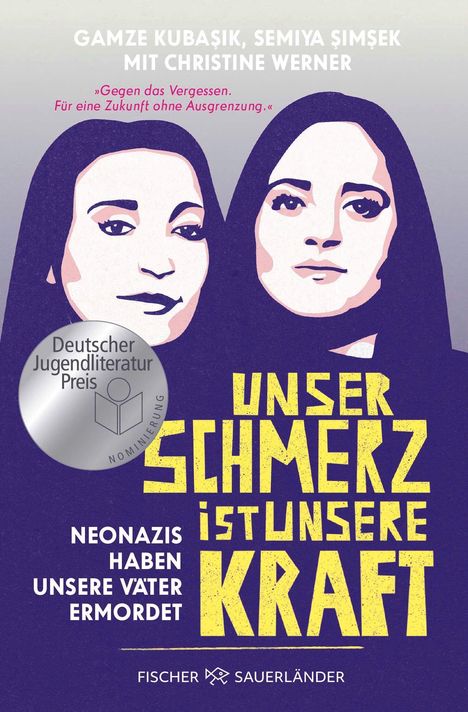 "Unser Schmerz ist unsere Kraft. Neonazis haben unsere Väter ermordet." Zwei Frauen, Illustration, Nominierung.