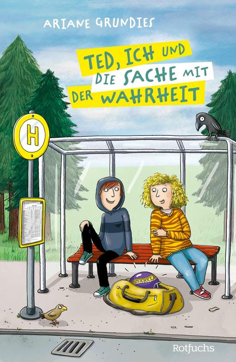Texte: "Ariane Grundies", "TED, ICH UND DIE SACHE MIT DER WAHRHEIT". Illustration: Zwei Kinder an der Bushaltestelle.