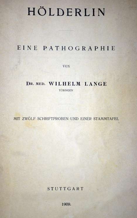 Wilhelm Lange: Hölderlin Eine Pathographie, Buch