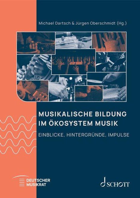"Musikalische Bildung im Ökosystem Musik. Einblicke, Hintergründe, Impulse." Bilder zeigen musizierende Hände. Links Logos.