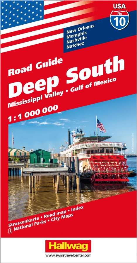 Hallwag USA Road Guide 10 Deep South 1:1.000.000, Karten