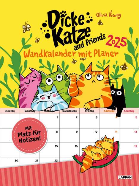 Olivia Vieweg: Dicke Katze and Friends - Wandkalender mit Planer 2025, Kalender